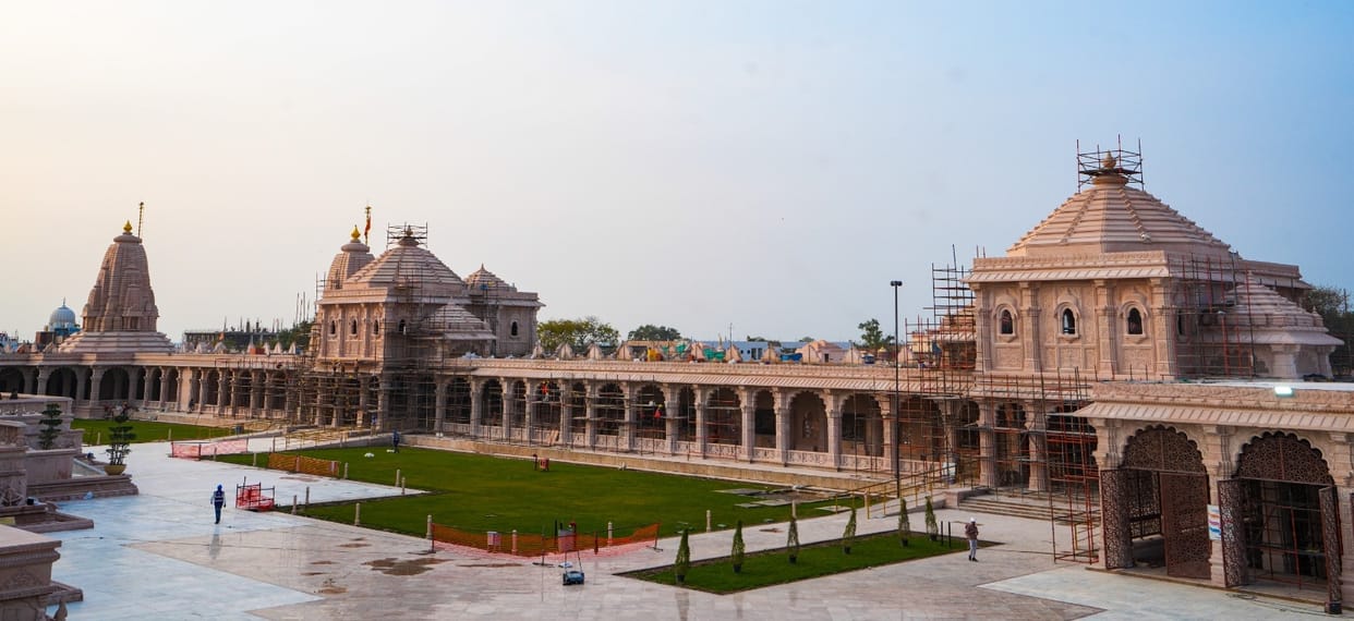 The temple complex is being grandly decorated