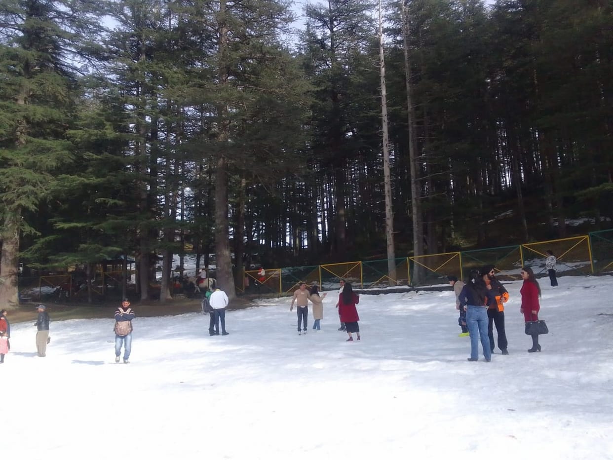 Tourists frolicking amidst the snow in Khajjiar