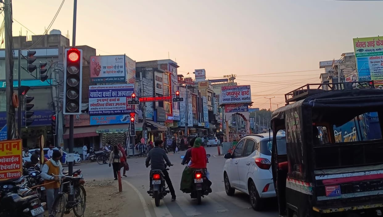 Traffic lights have been installed at Mahavir Chowk after a decade.