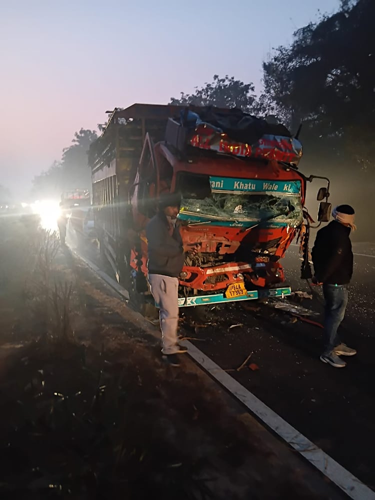 A Dcm Truck And A Dumper Truck Collided On The Highway; The Driver Was ...