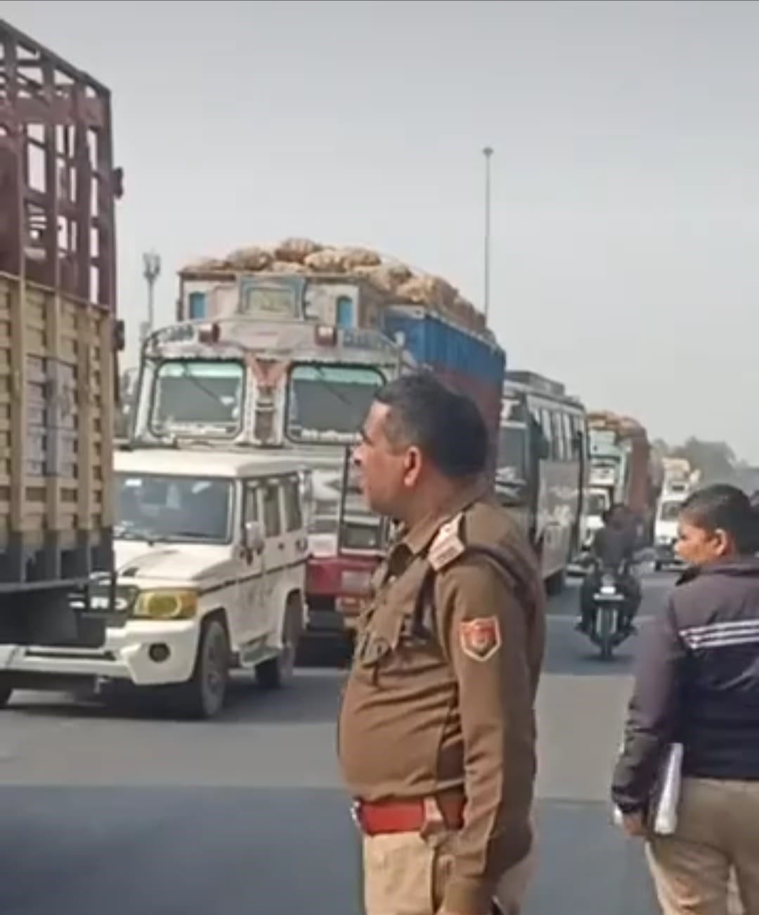 A collision between a car and a van caused a half-hour traffic jam on the highway.