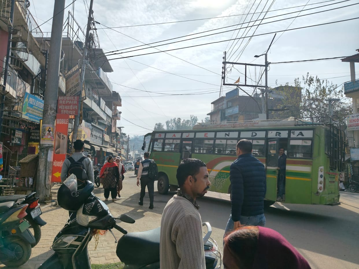 Private buses are running with open doors in Ghumarwin.