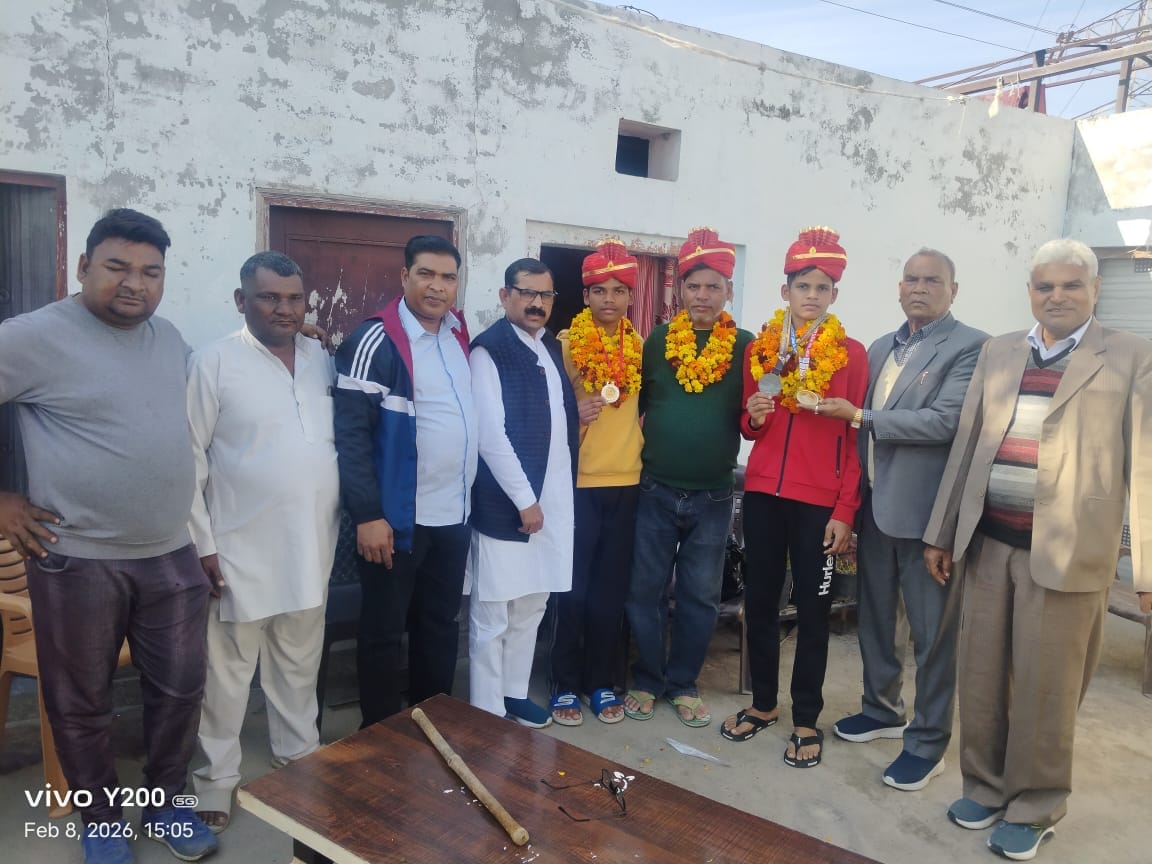Villagers felicitated Naitik for winning the medal.