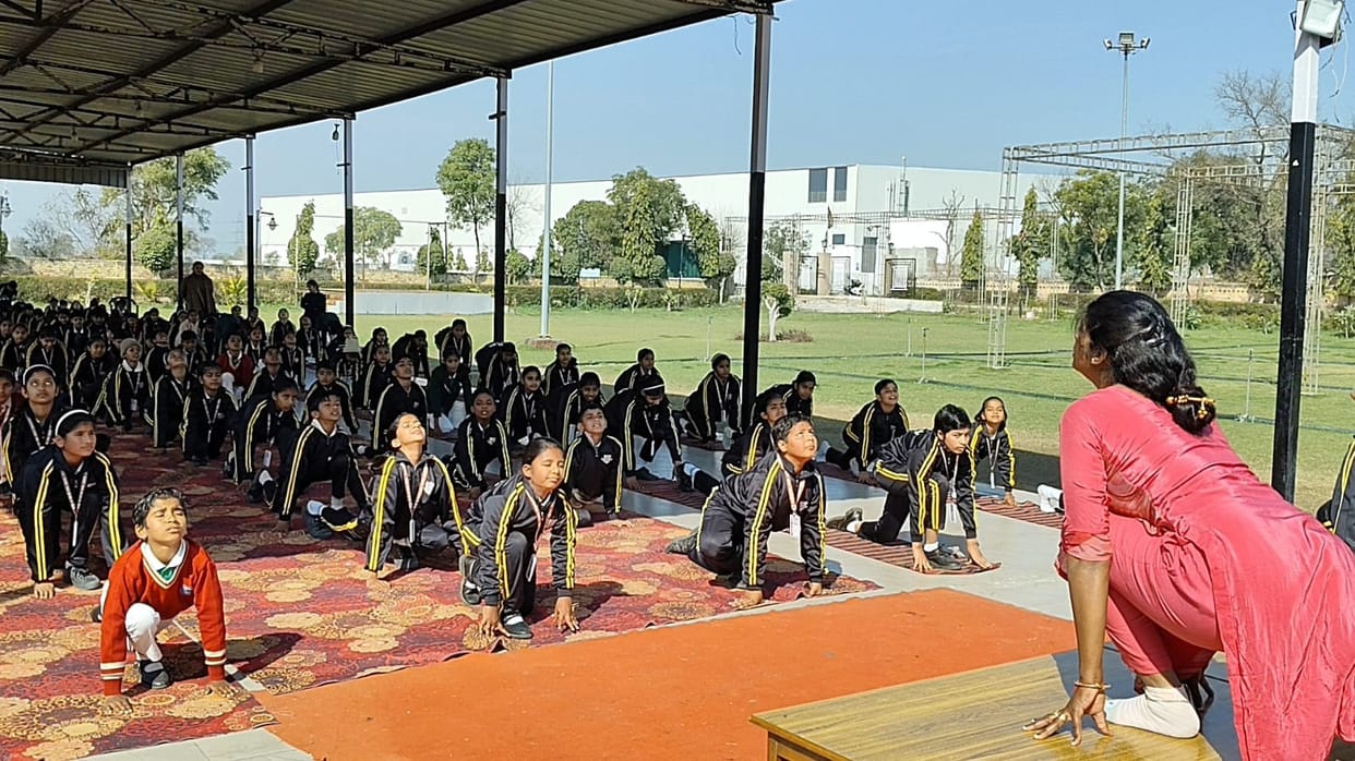 Students were made to practice Surya Namaskar