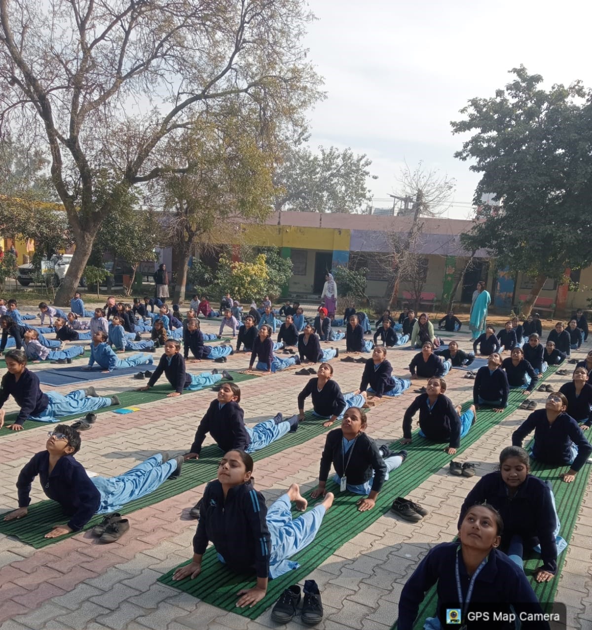 The students performed Surya Namaskar.