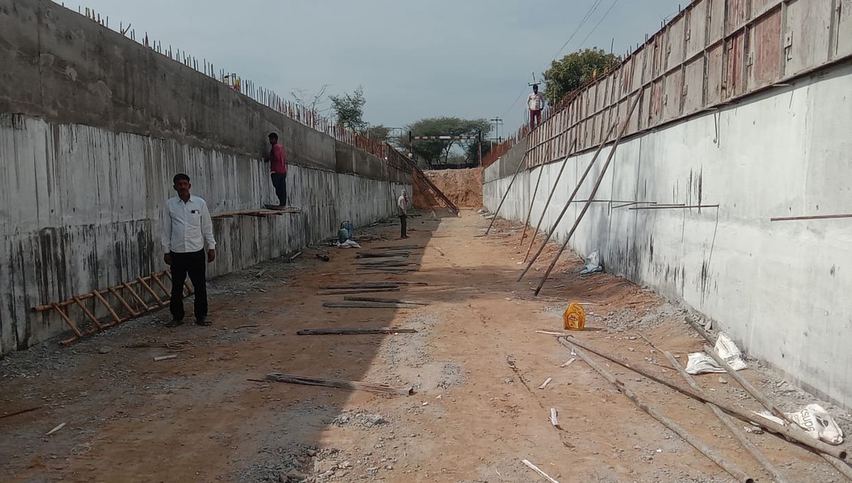 Construction of Pilani Road railway underbridge in Loharu blocked the way to 30 villages.
