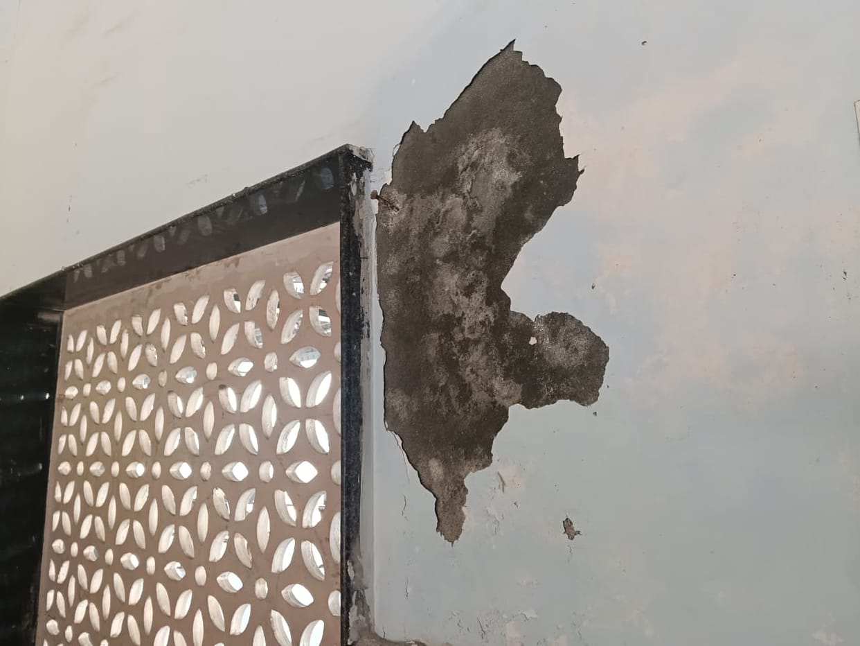 The walls started shedding plaster and cracks became visible even before the beautification work of the railway station was completed.