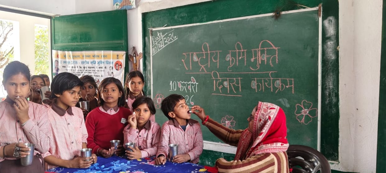 Albendazole medicine given to children on National Deworming Day