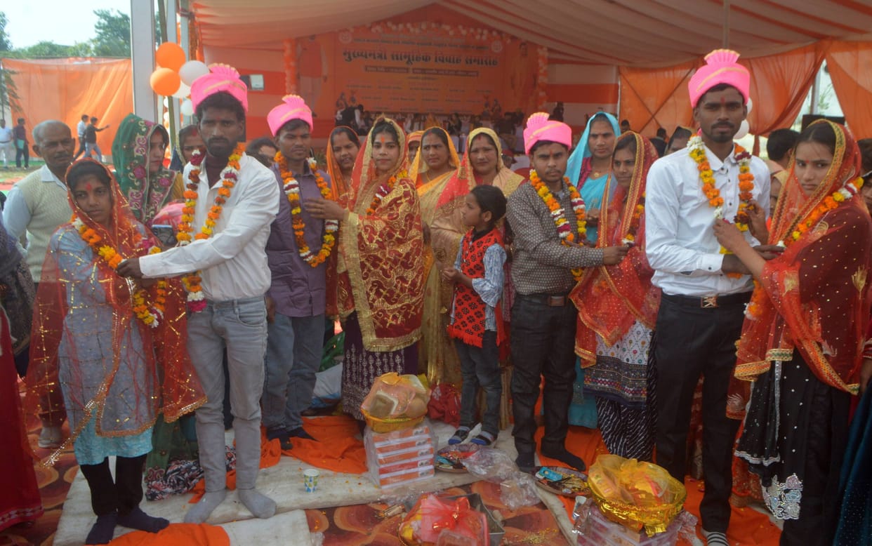 A decorated pavilion was set up at the ITI, with 47 couples taking seven vows and one tying the knot.
