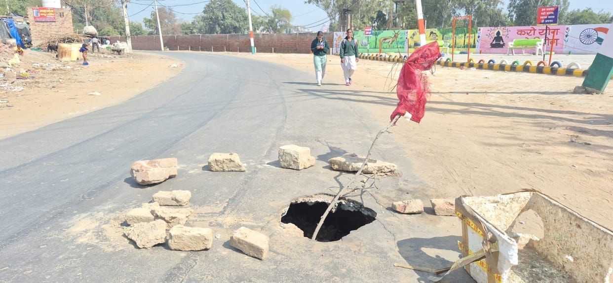 The new road built by the city council three months ago caved in.