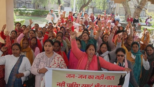 Women protest in Dharamshala against smart electricity meters