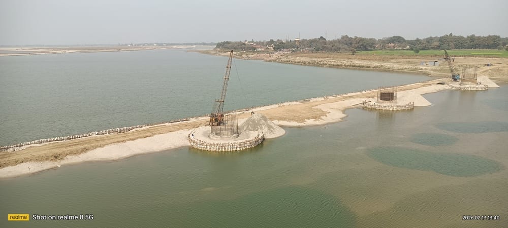 The river's flow was diverted to build a bridge.