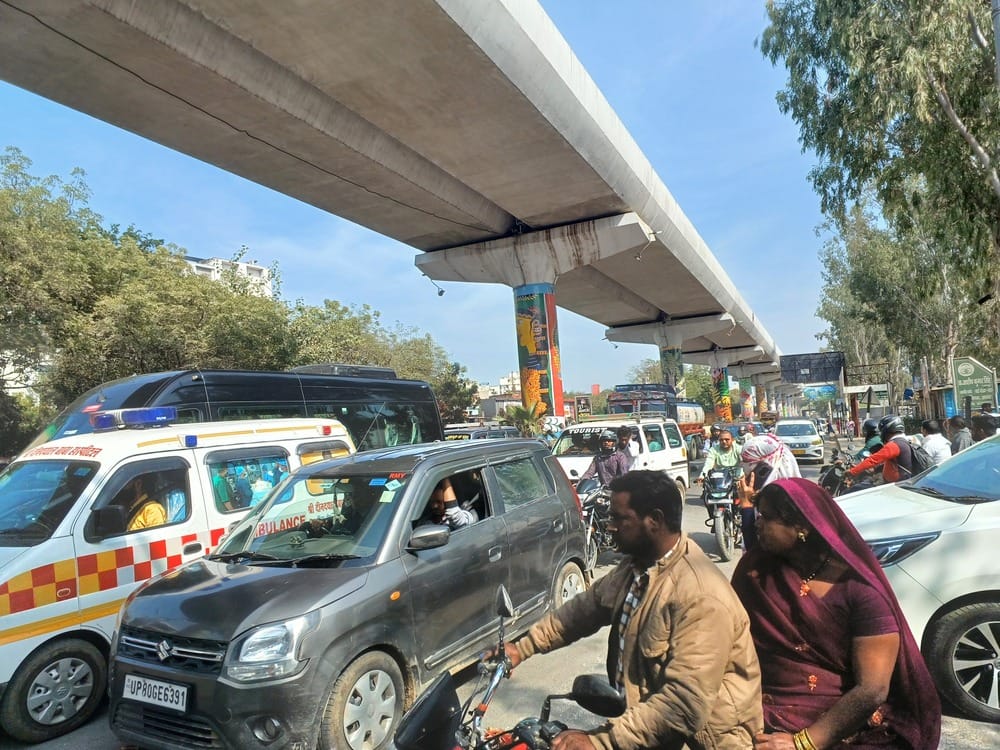 The highway was jammed for two hours due to the stoppage of roadways buses.