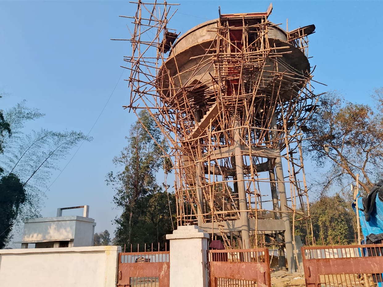 The tank is incomplete, the villagers rely on hand pumps.