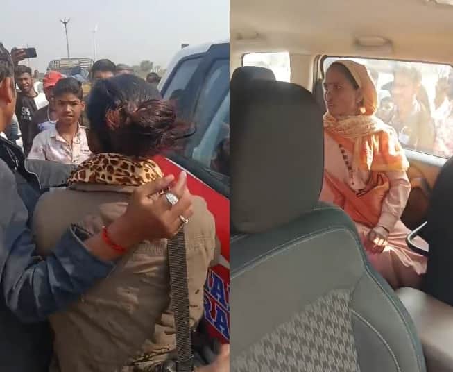 विरोध करते हुए ग्रामीण