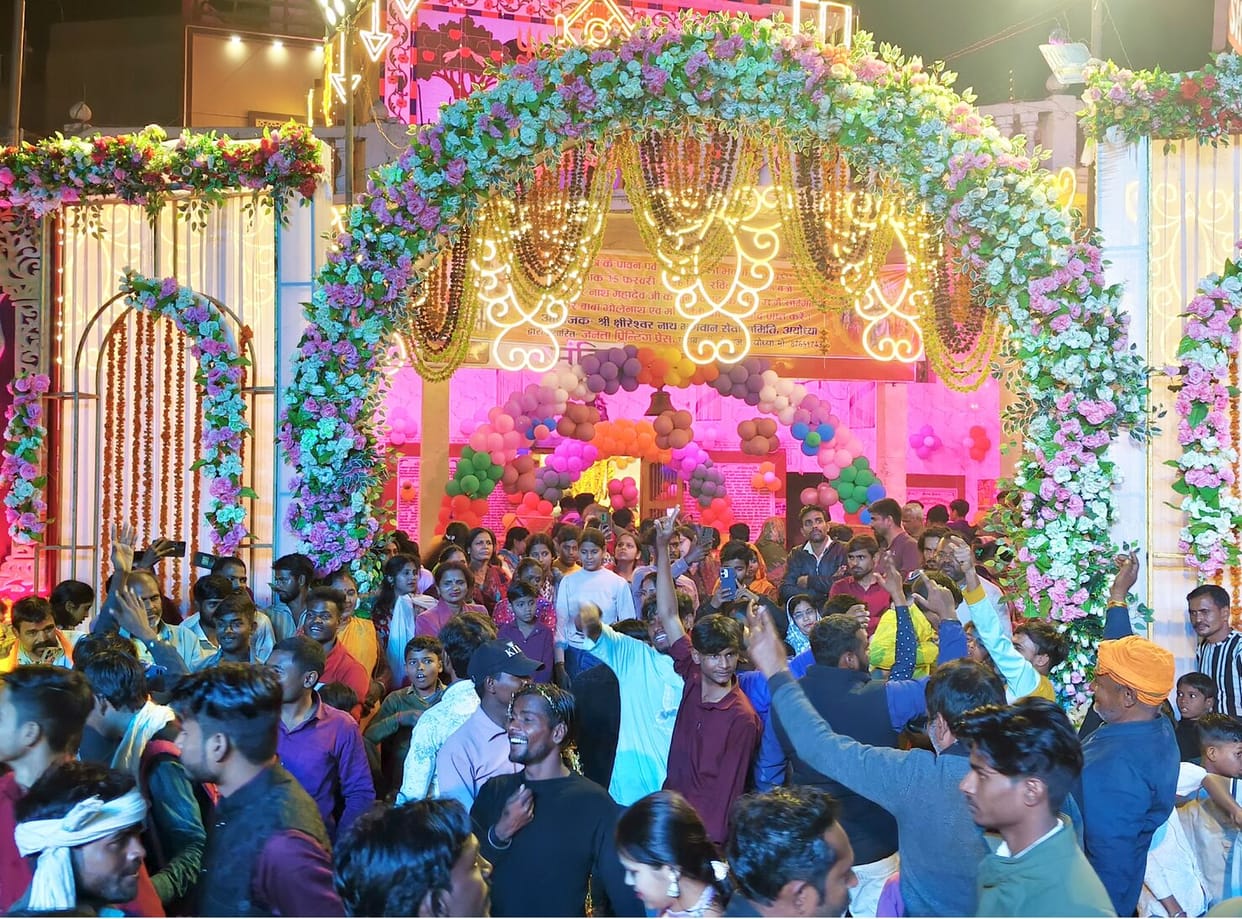 Crowds gathered in Ramnagari to witness Shiva's unique wedding procession