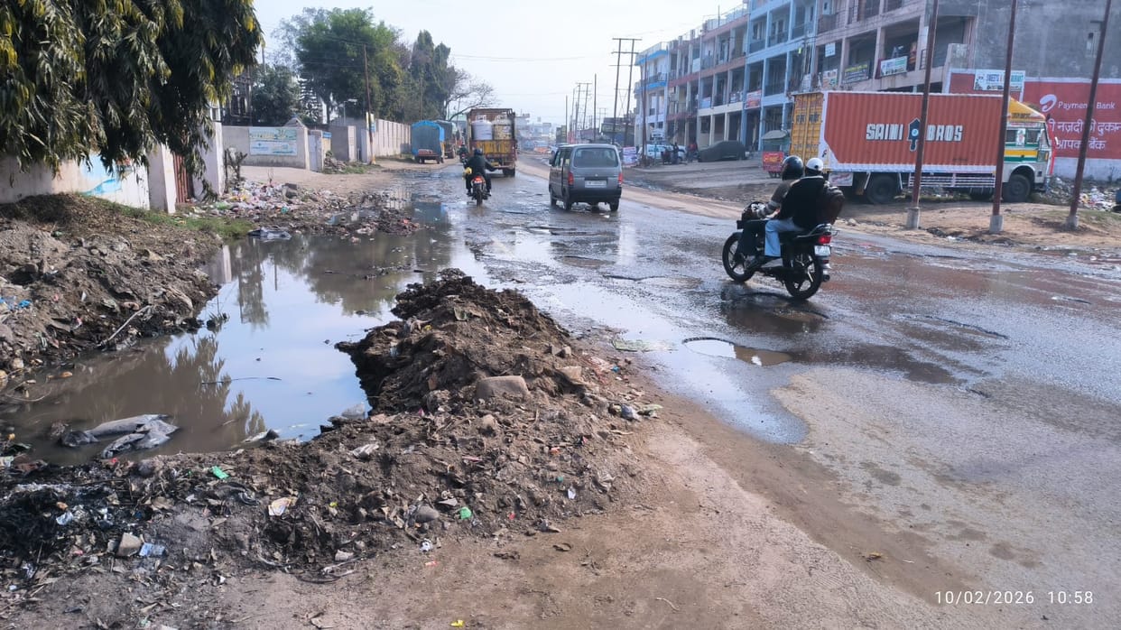 Dirty water coming out of the houses of Judi village is accumulating on the road.