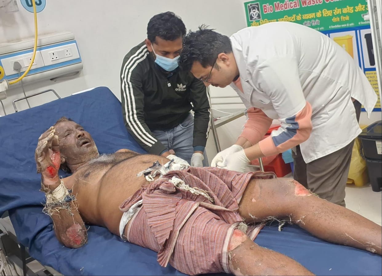 A fire broke out during the destruction of liquor, injuring four people, including two policemen.