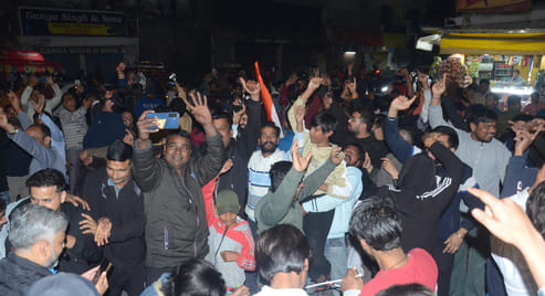 People thronged the market to celebrate India's victory over Pakistan