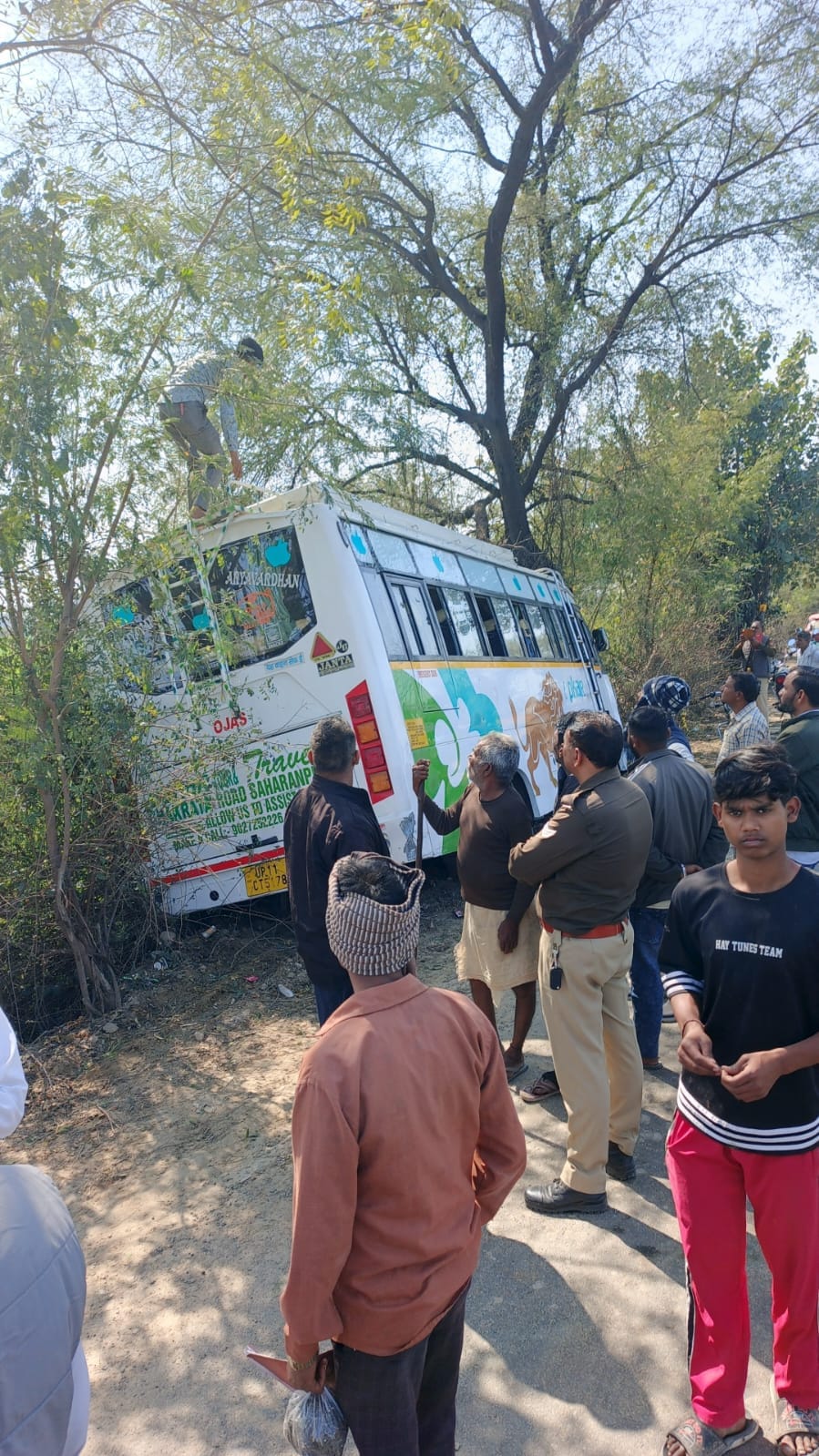 A bus collided with a tree on the Chhatikara-Radhakund road.