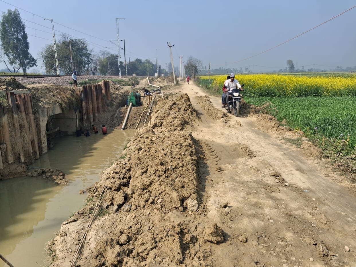 A deep pit was dug near the underpass under construction... the danger of an accident looms large.