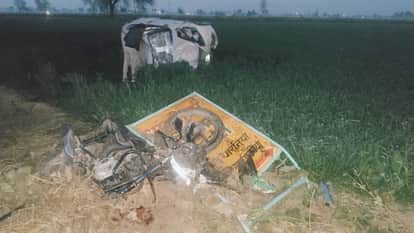 A car collided with a bike on Ratia-Bhuna road and overturned in the fields
