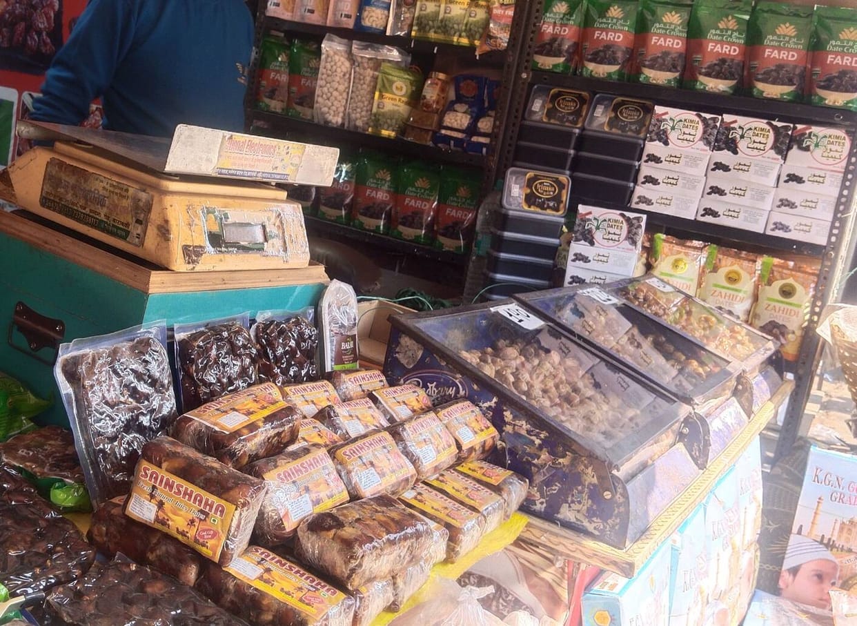Shops decorated in preparation for Ramadan, increased activity in the market