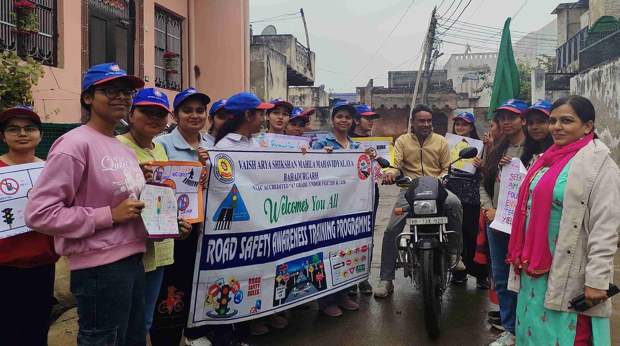 Volunteers made villagers aware about road safety.