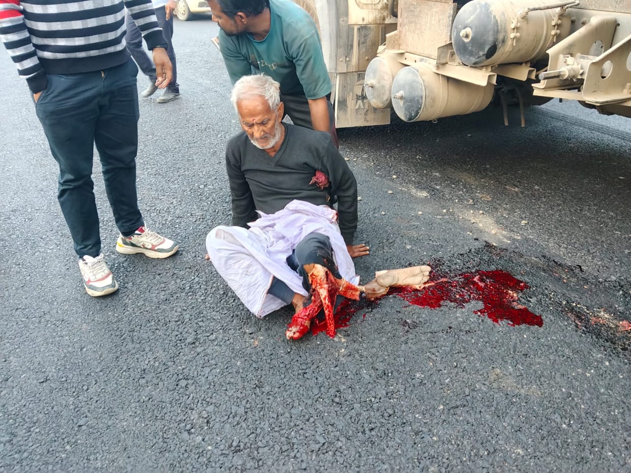 Elderly man injured after being hit by a dumper loaded with gravel