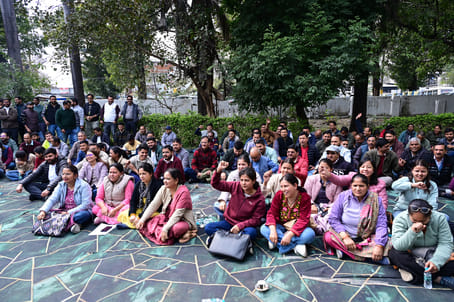 Diploma Engineers Federation staged a sit-in protest at the PWD office.