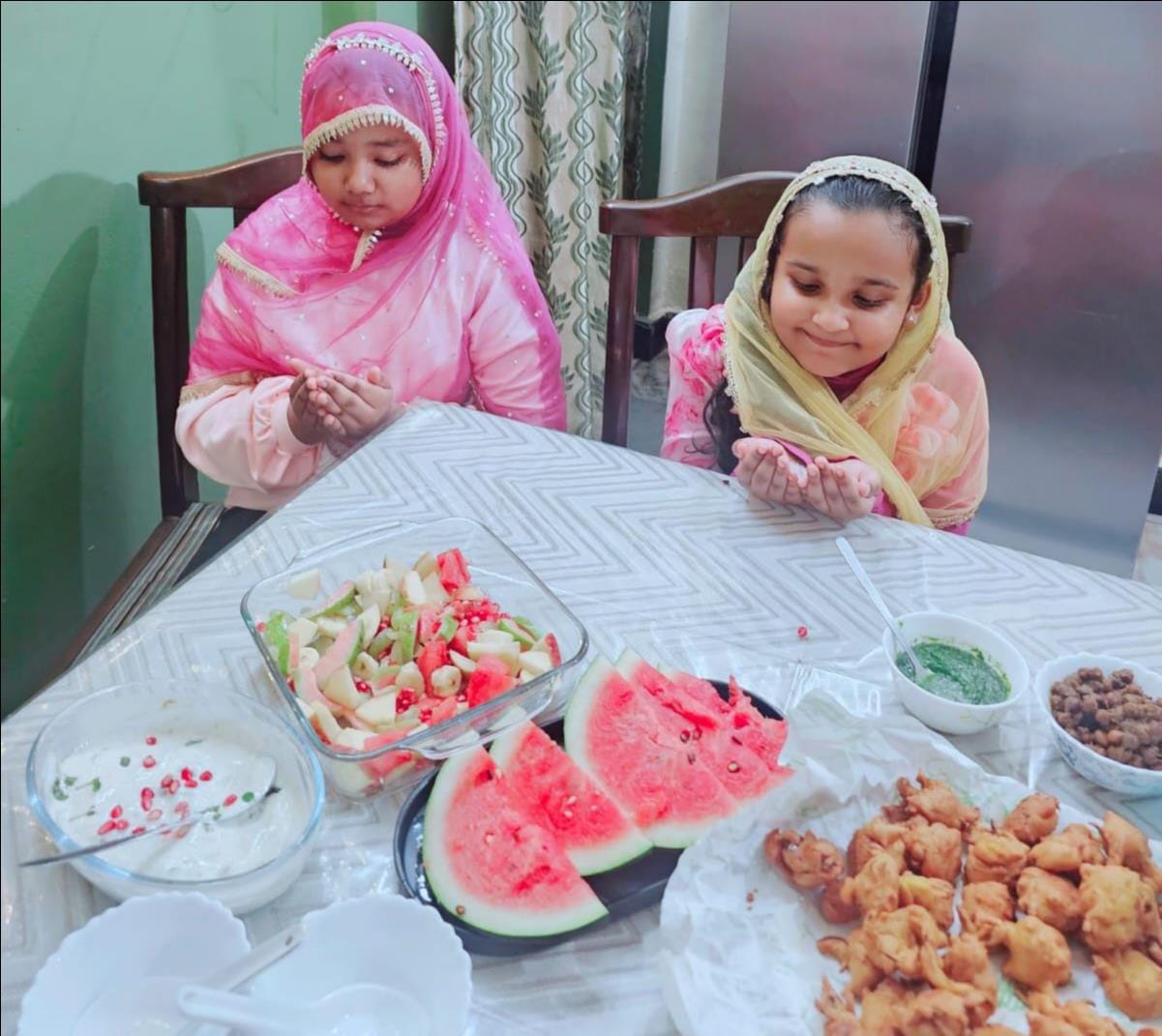 In mosques, the fasting people broke their fast by having Iftar