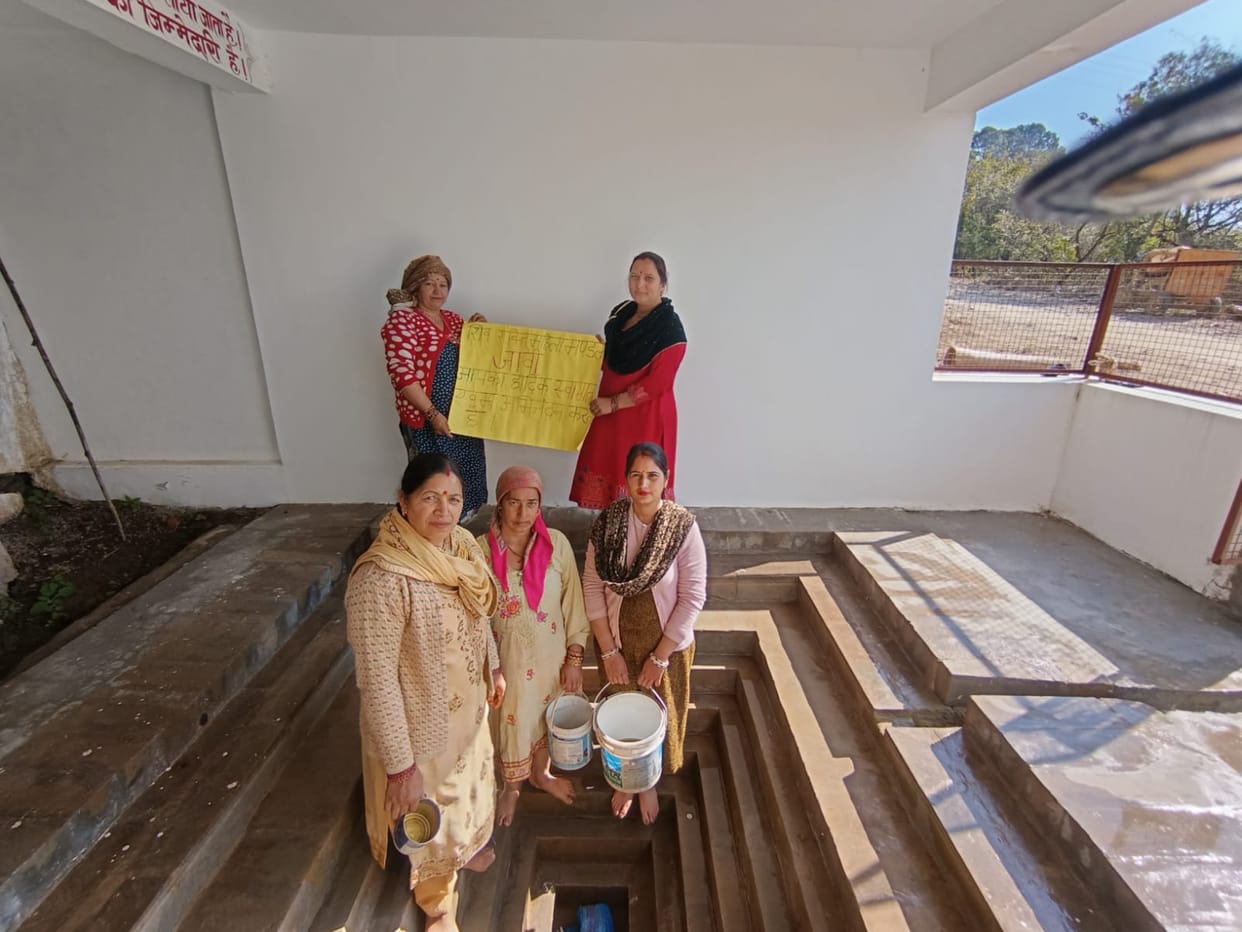 Women cleaned the roads and stepwells of Javi village.
