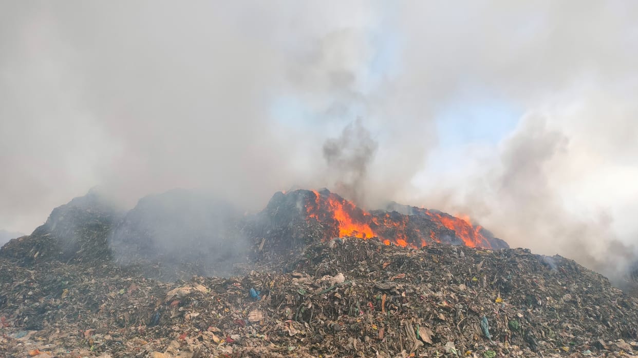 The fire at the trenching ground consumed 1.5 lakh litres of water before it was extinguished.