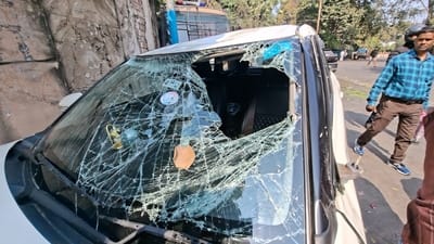 A speeding car collided with a cart and overturned, injuring one person