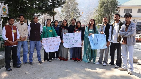 ABVP staged a protest at Kullu College.