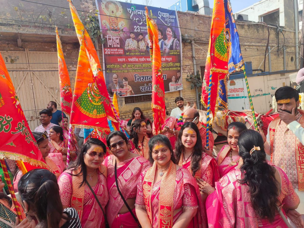 Devotees of Khatu Shyam rejoice during the Nishan Yatra.