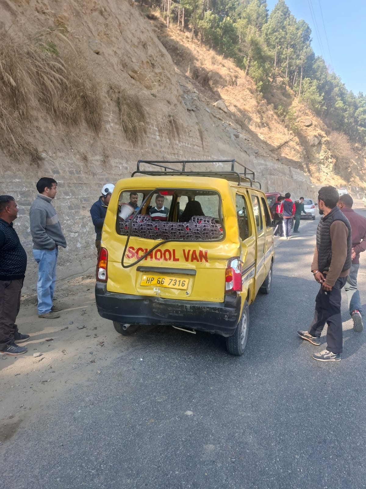 A Volvo collided with a private school vehicle that was going to drop off children.