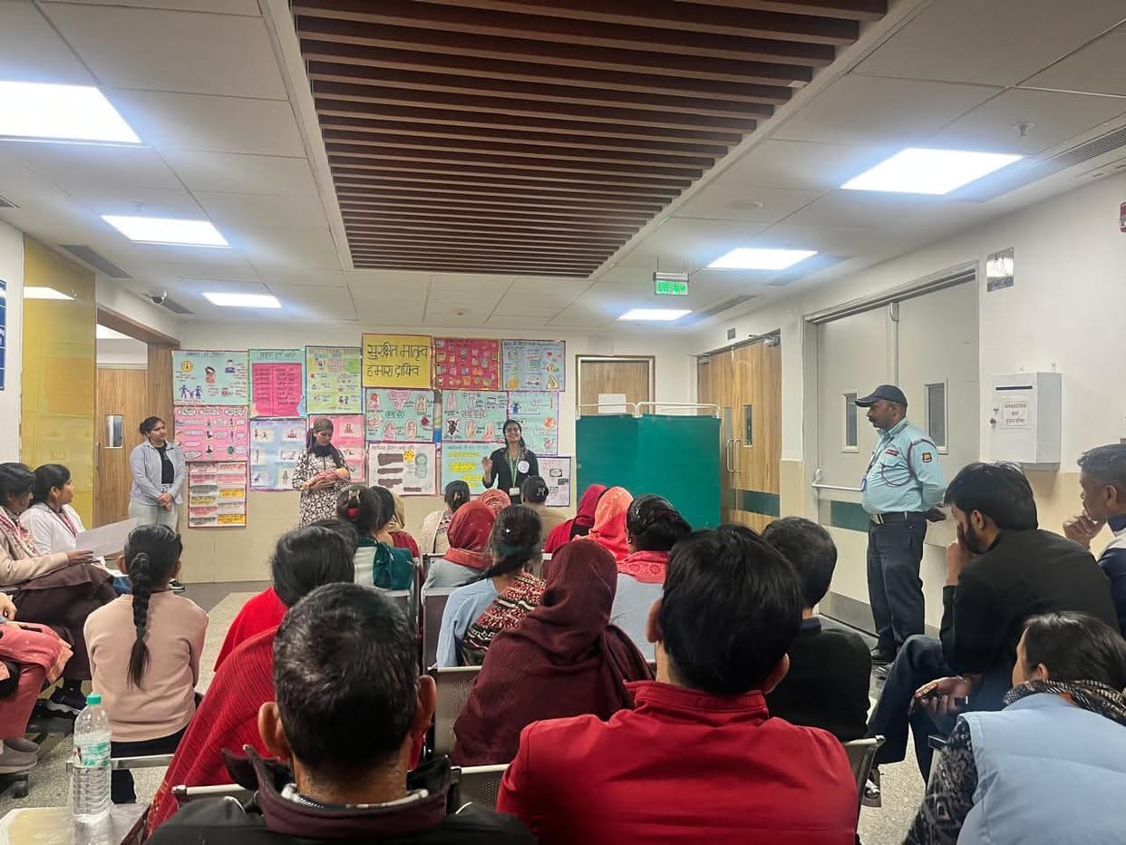 Nursing students of AIIMS Bilaspur explained the benefits of Kangaroo Mother Care for safe motherhood.