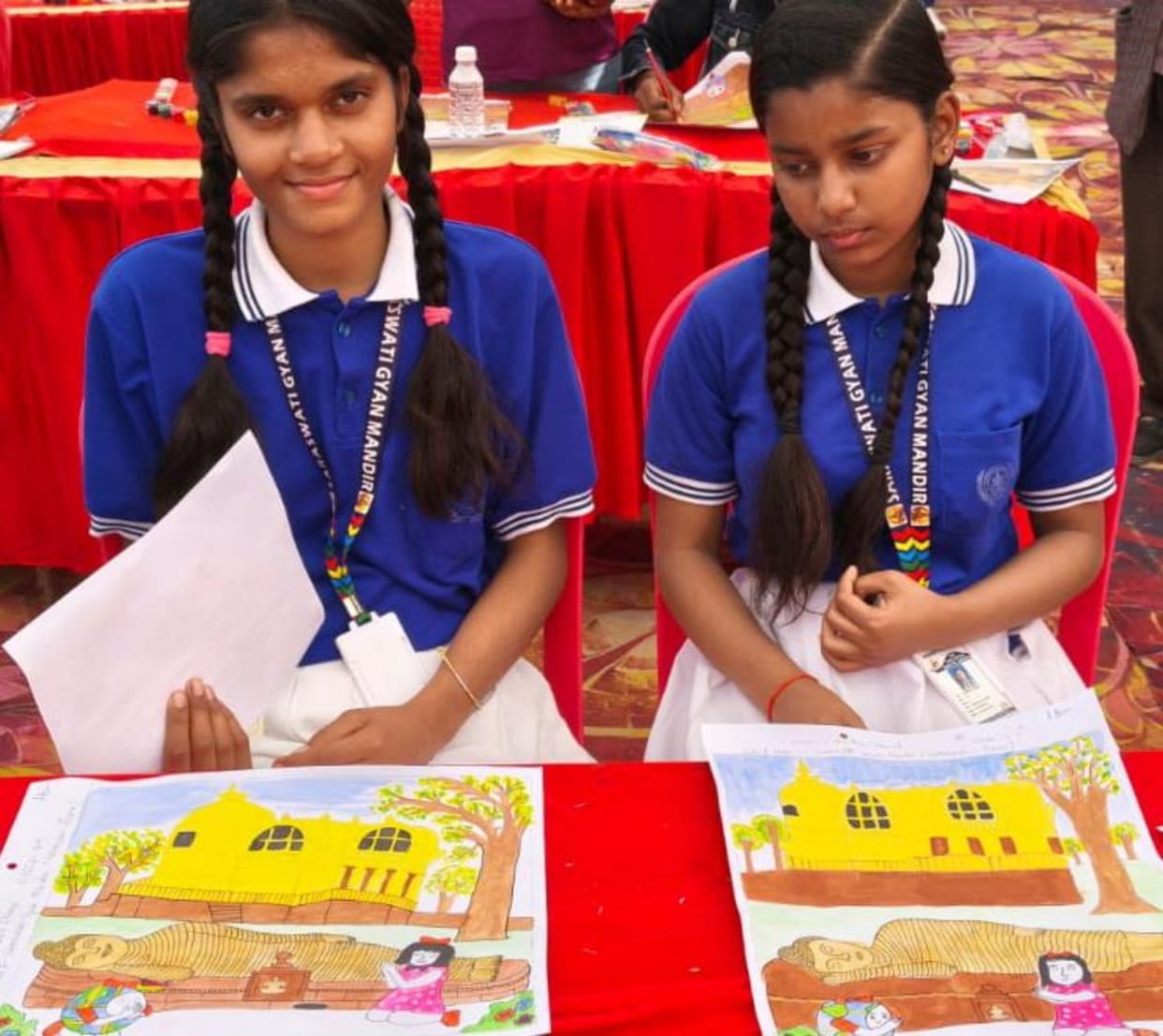 Children brought alive incidents related to Buddha in a painting competition.