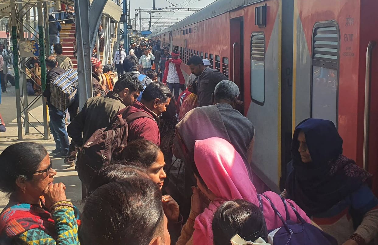 Passengers arriving to celebrate Holi, crowds gather at the railway station