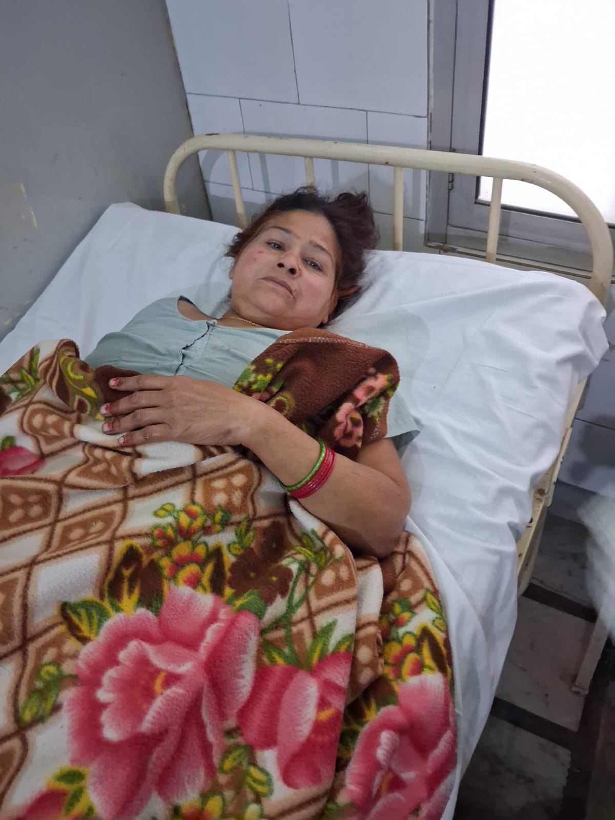 Stray cattle injured a woman by hitting her in the stomach with its horns.