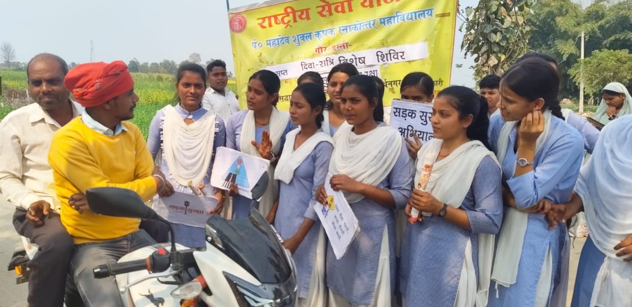 Girl students took out a rally to create awareness about road safety.