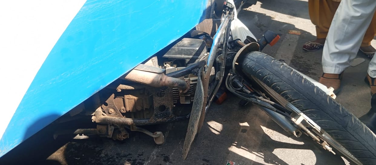 Roadways bus hits bike, angry people block the road