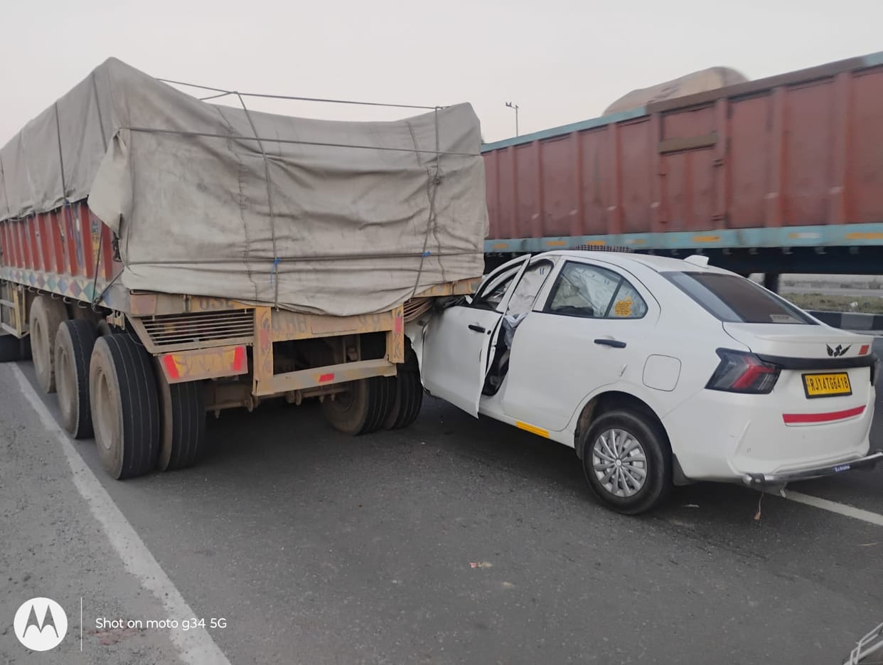 A trolley and a car collided near Odhi bridge on the Delhi-Jaipur highway.