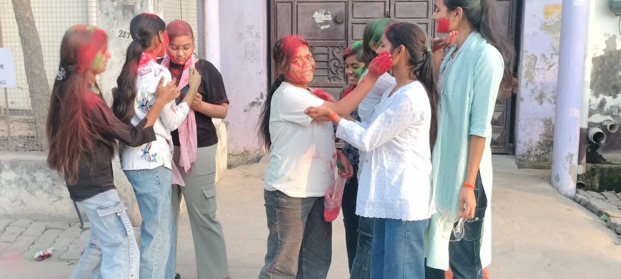 High school and intermediate students played Holi