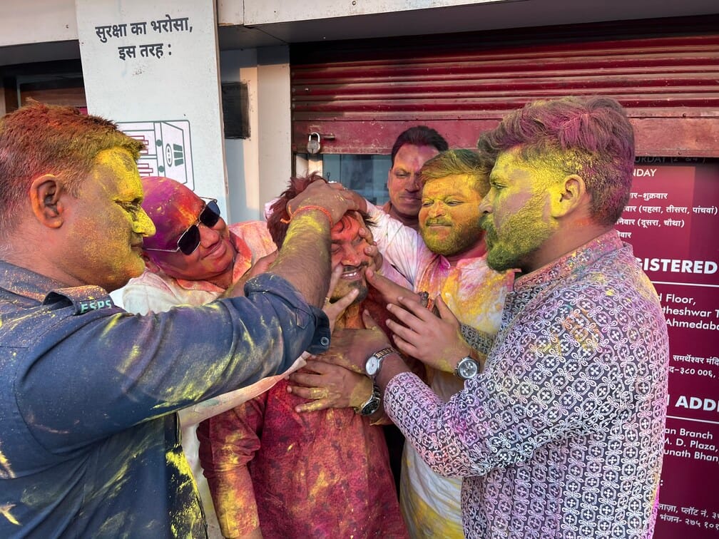 Holi was played in offices and council schools.