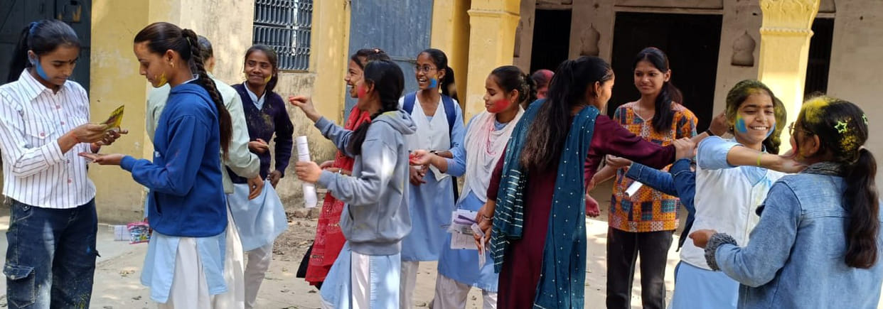 After the exams, the girl students played Holi with great enthusiasm.