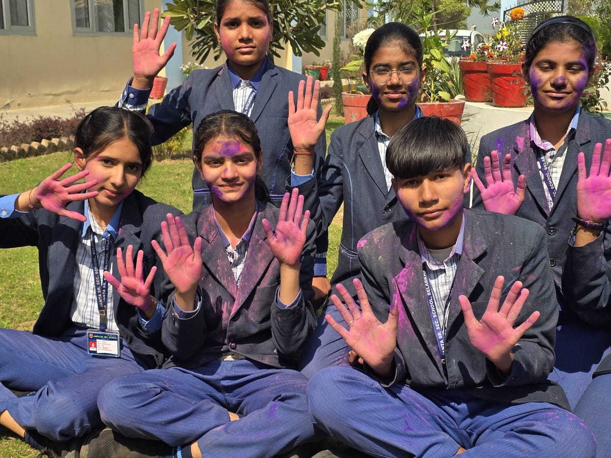 Holi was celebrated in Janata Senior Secondary School, Belrakha.