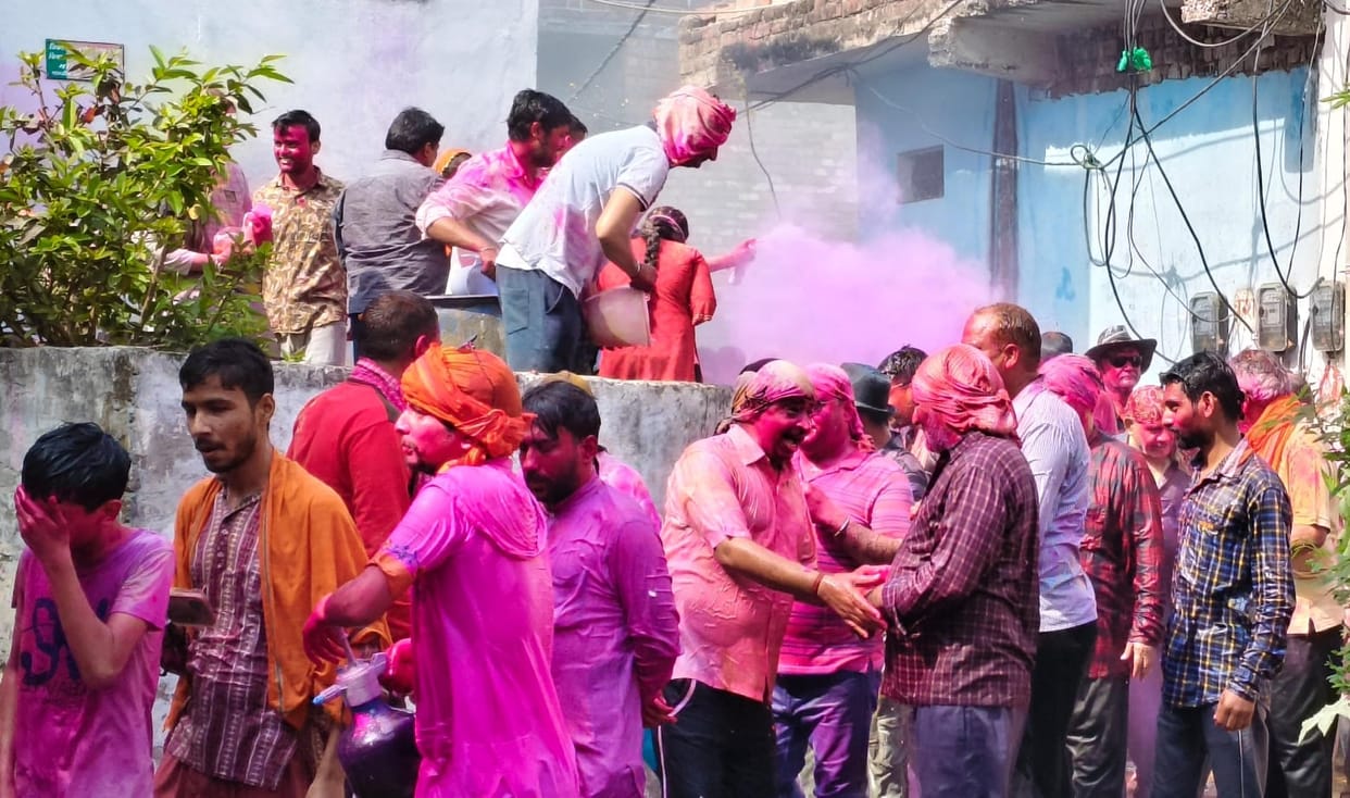 Colors were showered along with the Radha-Krishna dola, devotees rejoiced.