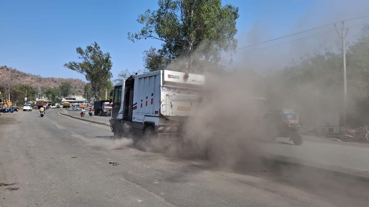 The highway is cleaned one day, then people endure the dust and dirt.